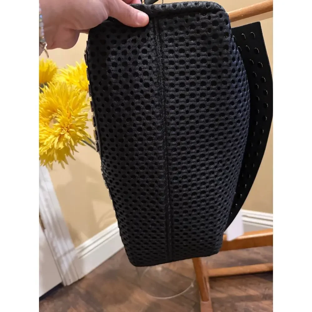 Black Woven & Studded Convertible Crossbody Shoulder Bag - Boho Edgy Satchel